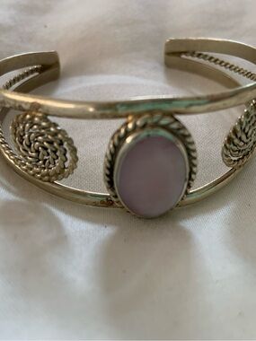 Silver Cuff Bracelet with pale pink stone